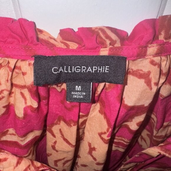 Pink & Orange Floral Blouse by Calligraphie - Size Medium - Picture 5 of 7